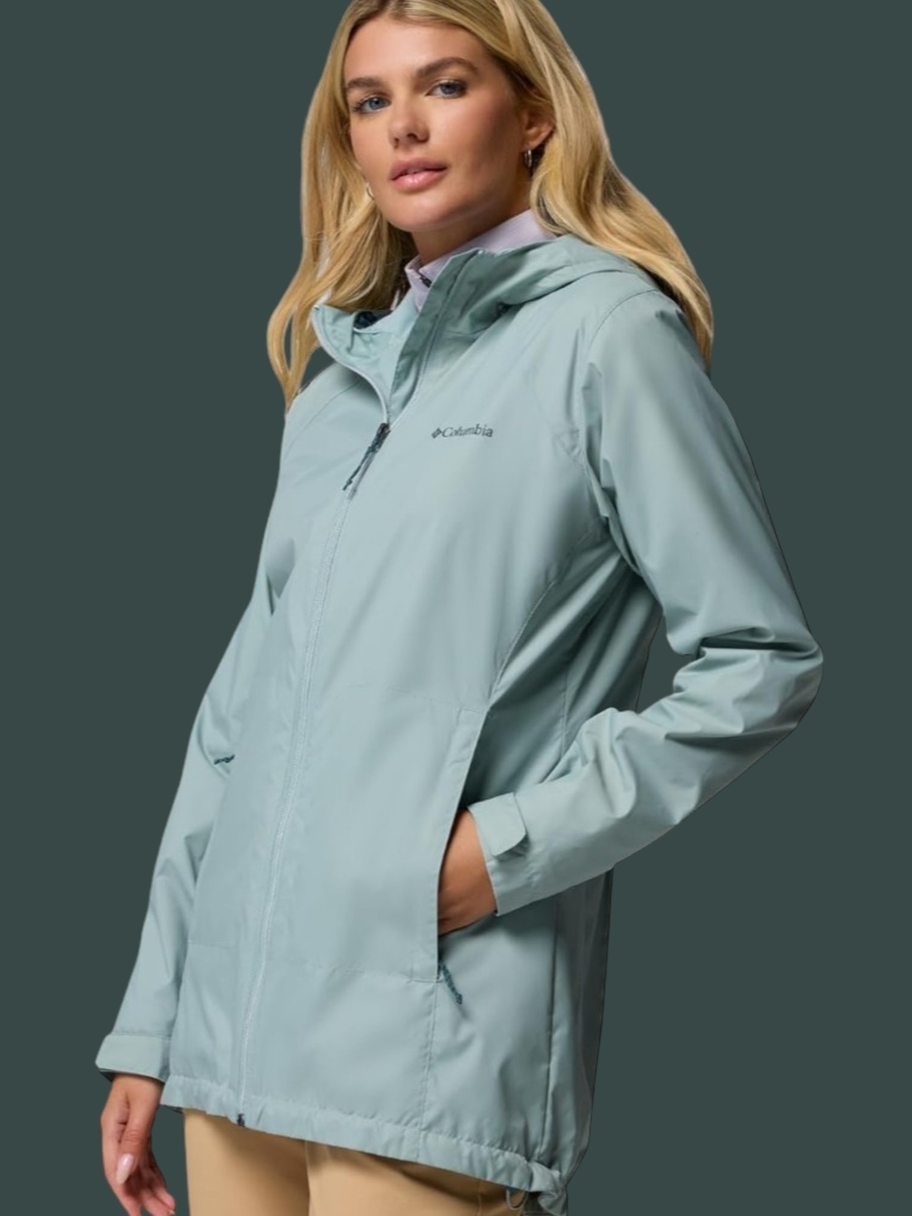 Columbia Women's Seafoam Green Waterproof Hooded Trench Coat